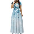 thumbnail image 2 of Ovzne Robes d'Été pour Femmes 2025 Robe d'Été Mode Féminine Femmes Manches Courtes Robe Col Rond Imprimée Longues Robes Poche Robe d'Été Manches Courtes Imprimée Liquidation, 2 of 5