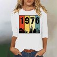 thumbnail image 1 of Uootdi Hauts pour Femmes Manches 3/4 Col Ras du Cou 1976 Imprimé Arc-en-Ciel Rétro Coupe Décontractée T-Shirts Nostalgiques pour Escapade d'Été Cadeau, 1 of 4