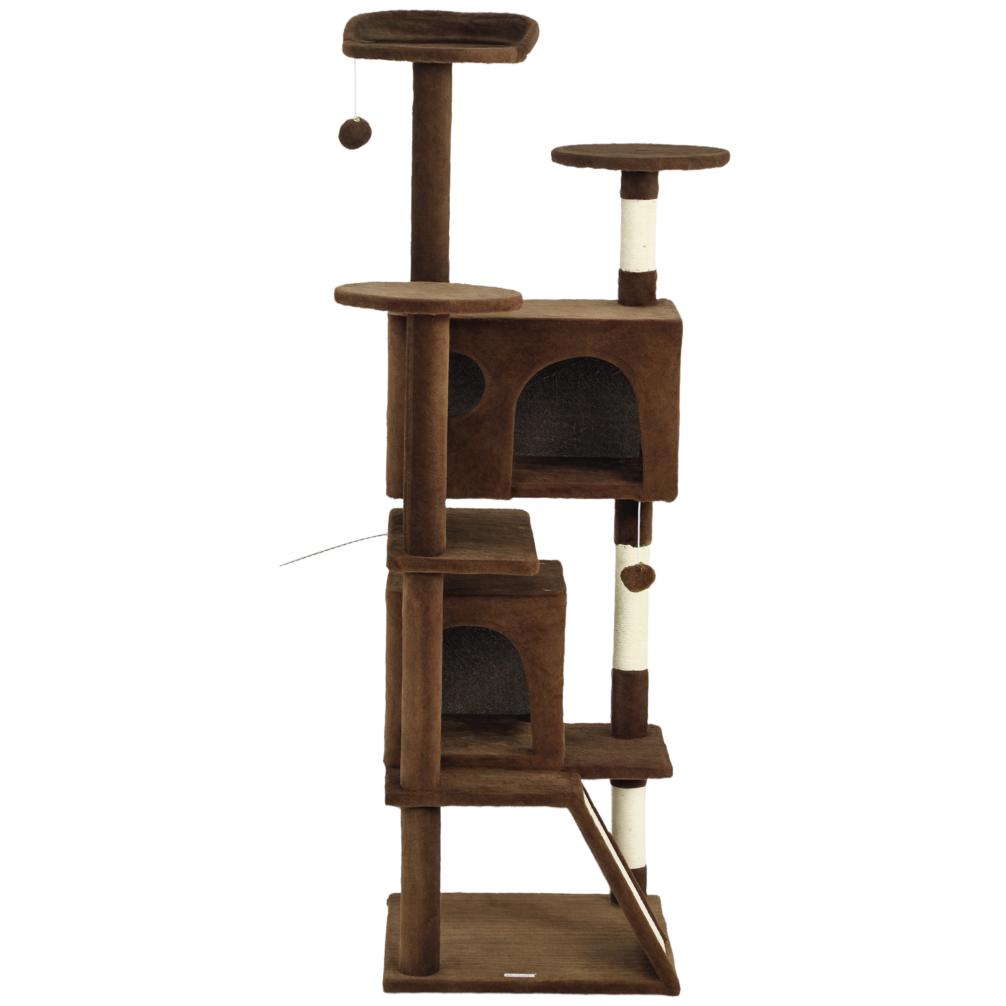 CoSoTower 63" Cat Tree, Multi-Level Cat Tower with Scratching Posts, Cat Condos, Bed, Platforms, Ramp, Toy Ball, Light Brown