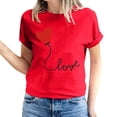 thumbnail image 2 of Meichang Hauts pour Femmes T-Shirts de la Saint-Valentin T-Shirts de Fête à Col Rond T-Shirts à Imprimé Cœur d'Amour T-Shirts à Manches Courtes Jolis Tees Blouses en Liquidation, 2 of 5