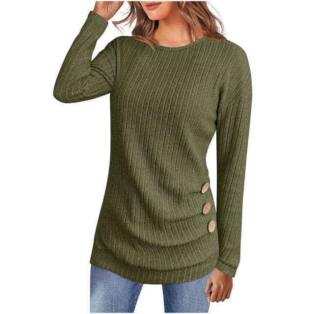 Women's Ribbed Sweater Set 2025 - Long Sleeve Tunic Leggings | Button Front Knit Pullover