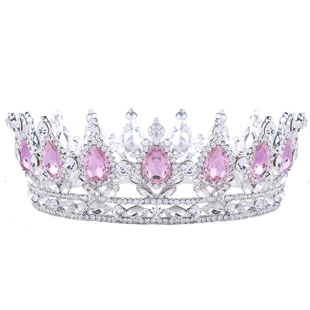 ZheElen Alloy Durable And Non-deforming Rhinestone For Wedding Or Cosplay Family Wedding Hair Crown Silver + pink 1Set