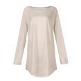 thumbnail image 4 of Mefallenssiah Womens Round Neck Solid Color Fall Blouses Fashion Smocked Long Sleeve Shirts Tops Beige XXL, 4 of 5