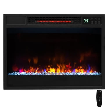 Giantex Insert de Foyer Électrique à Quartz Infrarouge de 23 Pouces, Chauffage Encastré pour Foyer 1500W 5120 BTU avec Télécommande, 6 Couleurs de Flamme et 5 Niveaux de Luminosité pour la Maison et le Bureau