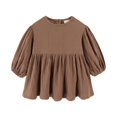 thumbnail image 4 of Automne Printemps Bébé Filles Puff Manches Robe O-Cou Volanté Ourlet Robe Bébé Princesse Mignon Robe Douce Nouveau-Né Vêtements 0-5T, 4 of 5