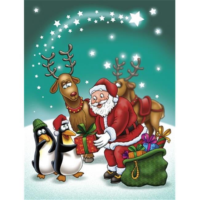 Santa Claus Christmas with the Penguins Flag Canvas House Size