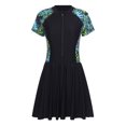 thumbnail image 1 of iiniim Maillot de Bain une Pièce pour Femme Grande Taille, Manches Courtes, Maillot Dermoprotecteur, Robe de Natation, Maillot de Plage Modeste, Noir Vert 3TG, 1 of 7