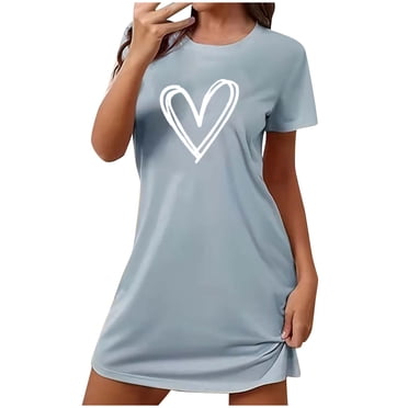 Birdeem Chemises de Nuit pour Femmes Chemise de Nuit Courte Surdimensionnée pour Femmes Robe Imprimée à Col Rond et Manches Courtes