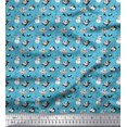 thumbnail image 1 of Soimoi Blue polyester Crepe Fabric Snowman & Penguin Cartoon Decor Fabric Printed Yard 42 Inch Wide, 1 of 3