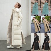 Nfurl Long Puffer Jackets for Women Ankle Length Trendy Side Split Zip Up Outerwear Coats with Hood Ladies Winter Parka Coats Green XXXL