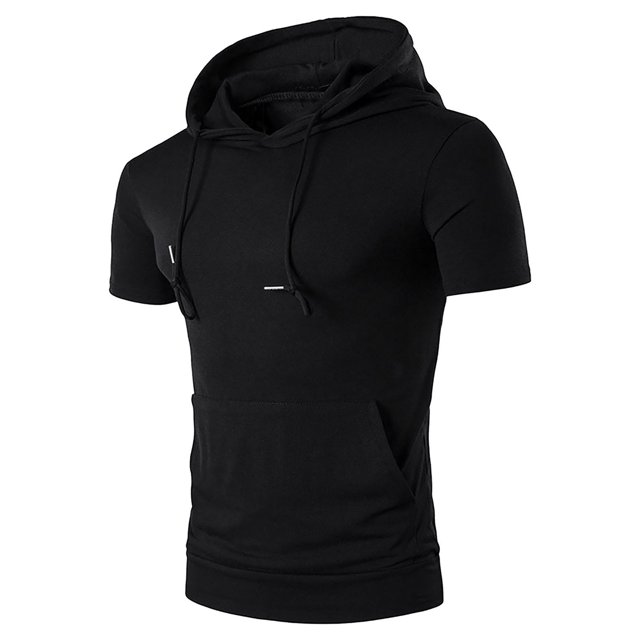 T-Shirt à Capuche à Cordon de Serrage Mode Décontractée pour Hommes Manches Courtes (Noir, TG)