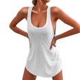 thumbnail image 1 of B91xZ Femmes Dresses Décontracté Sans Manches Bouton Swing vers le Bas Midi Robe avec Poches, Blanc XL, 1 of 5