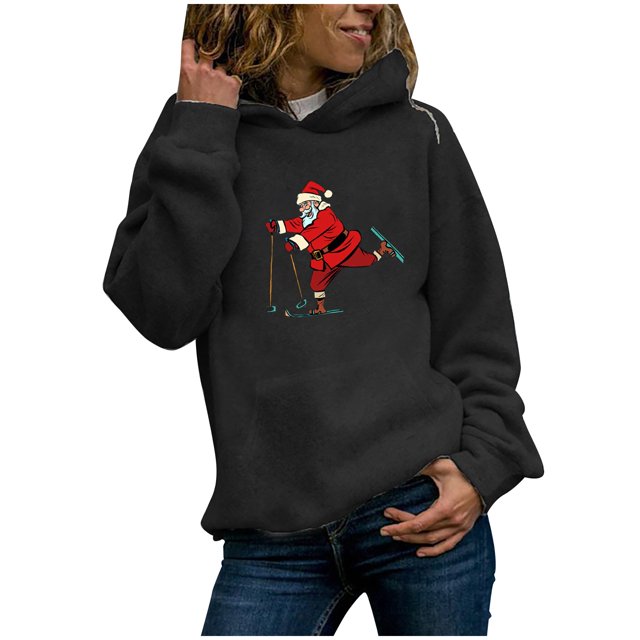 Hauts de Noël pour Femmes Chandails à Capuchon Décontractés de Noël pour Femmes Chandails à Enfiler Hauts Chandail Imprimé pour Dames Blouse T-Shirt