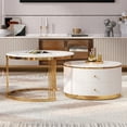 thumbnail image 1 of Noble House 27.6'' Modern 2 Pieces Round Nesting Coffee Table with 2 Drawers,White, 1 of 16