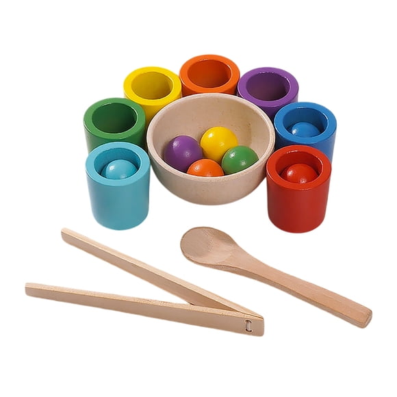 Tasses Empilables Arc-en-Ciel en Bois Jouet Éducatif Montessori pour Enfants Apprentissage Préscolaire Jeux de Tri des Couleurs et de Comptage