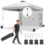 Ktaxon 10x10 Ez Pop Up Canopy Tent, Outdoor Sun Shade Shelter, Outtoor Gazebo, One Push Setup avec des poches Sidewall,1 Sac à roulettes,4 Sacs à sable,UPF50+ - blanc