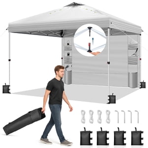 Ktaxon 10x10 Ez Pop Up Canopy Tent, Outdoor Sun Shade Shelter, Outtoor Gazebo, One Push Setup avec des poches Sidewall,1 Sac à roulettes,4 Sacs à sable,UPF50+ - blanc