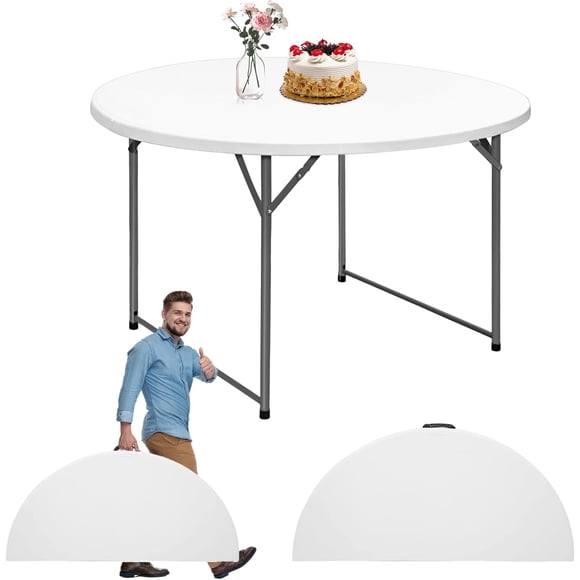Folding Round Plastic Dining Table 4.5 FT, 54 inches Folding Table for Wedding, Party, Indoor Outdoor Use White
