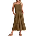 thumbnail image 1 of Womens Fashion Round-Neck Sling Sleeveless Solid Pockets Patchwork Pullover Dress, 1 of 5