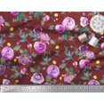 thumbnail image 3 of Soimoi Red Cotton Poplin Fabric Leaves & Ranunculus Floral Fabric Prints By Yard 42 Inch Wide, 3 of 3