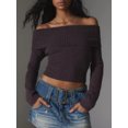thumbnail image 2 of Faithtur Women's Spring Autumn Knit Tops Solid Color Long Sleeve Off Shoulder Slim Knitwear, 2 of 6