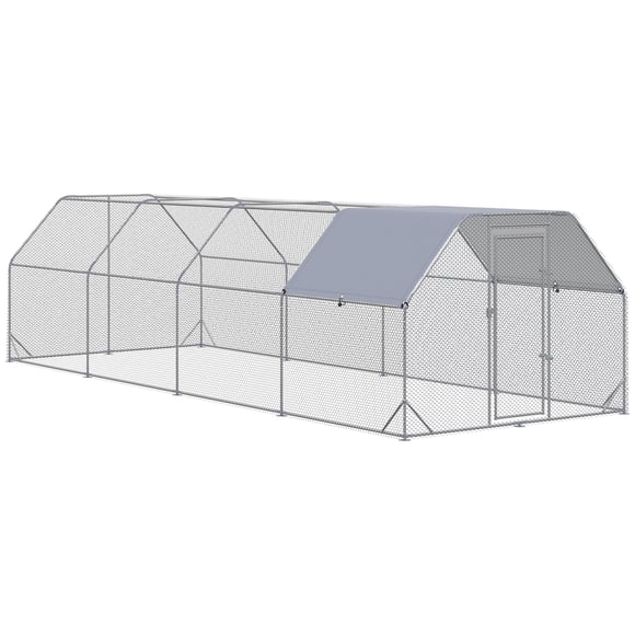 PawHut Metal Chicken Coop for 20-25 Chickens, Walk In Chicken Run with Roof