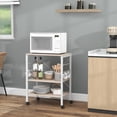 thumbnail image 2 of 3-Layer Microwave Stand Bakers Rack, Kitchen Rolling Cart with 4 Universal Wheels and 10 Removable Hooks, Coffee Cart Shelf Organizer for Kitchen, Living Room, Entryway, Maple, 2 of 8
