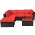 thumbnail image 4 of Patiojoy 6PCS Patio Rattan Furniture Set Outdoor Sectional Sofa Set w/Coffee Table & Ottoman Red, 4 of 6