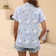 thumbnail image 4 of Hauts d'Été Grande Taille pour Femmes Mode Décontractée Chemisier à Manches Courtes Col Rabattu Col Rond Bouton Élastique Confortable Chemises Col en V T-Shirt Femmes en Liquidation, 4 of 6