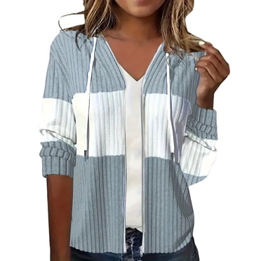 Women's Hoodies & Sweatshirts Fashion Ribbed Color Block Zip Up Casual Pullover Jacket for Daily Wear Fall Winter Outerwear
