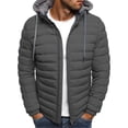 thumbnail image 2 of RKSTN Mens Down Jacket Solid Color Drawsting Hooded Jacket Winter Fashion Cotton Padded Jacket Warm Windproof Lightweight Puffer Jacket, 2 of 3