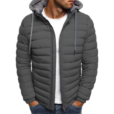 Fankiway Mens Coats and Jackets Clearance Men'S Solid Color Hooded Jacket Cotton Padded Jacket Fashion Cotton Padded Jacket Men'S Warm Cotton Padded Jacket Mens Coats Outerwear Winter
