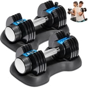 LifePro 5in1 Adjustable Dumbbells Set – 25 lb Each Quick Adjust Weights Dumbbells with Rack for Home Gym & Strength Training - Black
