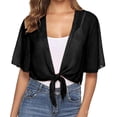 thumbnail image 2 of Lot de 2 (Noir 1 Pce et Beige 1 Pce) Multipack Kimono Cardigan Femme à Nouer devant Chiffon Long Portefeuille Manches Courtes Court Boléro Transparent Cardigan, 2 of 5
