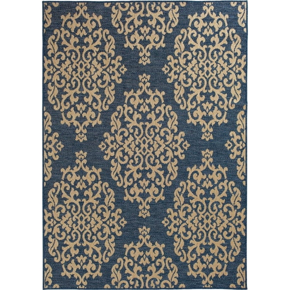 Smithleighs Cobalt Blue and Cream Woven Area Rug