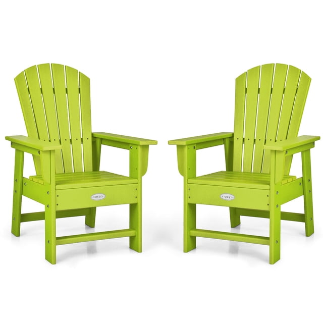 Gymax Ensemble de 2 Chaises Adirondack de Patio pour Enfants Fauteuil Chaise d'Extérieur Résistante aux Intempéries Vert