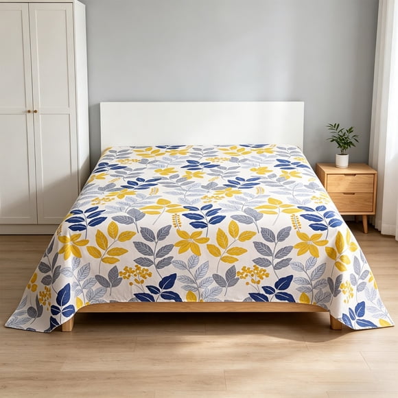 Flat Sheet Bed Sheet for Full Size Bed - Floral Pattern Breathable Polyester Flat Sheets for Women Men Kids - Easy Clean Bedding for Home Dormitory Pet Hair Resistant - 230x250 cm Double Bed Sheet