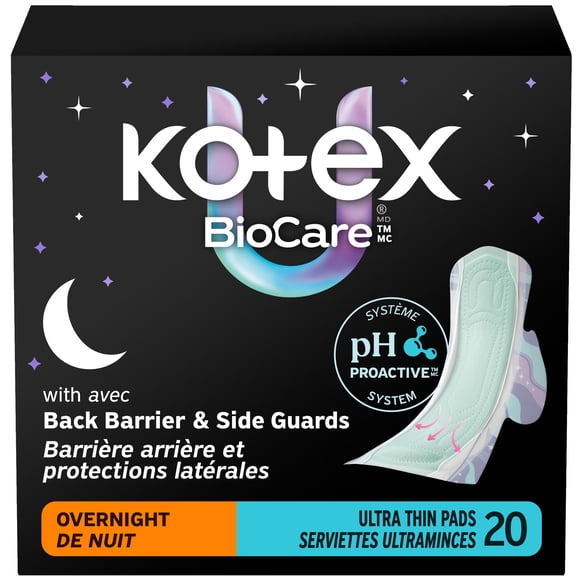 Kotex BioCare Ultra Thin Overnight Pads With Wings, Heavy Absorbency, 20 Count