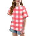 thumbnail image 3 of DecSea T-Shirt à Manches Courtes pour Filles, Été, Imprimé à Carreaux, Col Rond, Décontracté, Basique, 5-14 Ans, 3 of 8