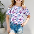 thumbnail image 2 of T-shirts Filles Manches Courtes Imprimé Papillons Décontracté Tops Filles Tops Violet 6-7 Ans, 2 of 4