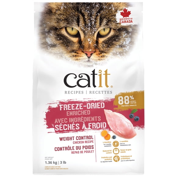 Catit Recipes , Croquettes Lyophilisées Enrichies pour le Contrôle du Poids, Recette au Poulet, 1,36 kg (3 Lb)