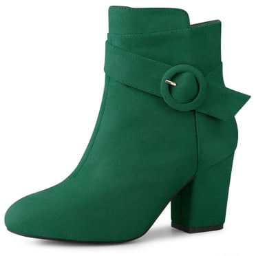 Unique Bargains Women's Round Toe Block Heel Boots Ankle Booties Purple US 8