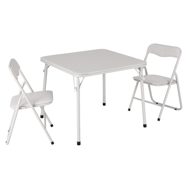 3-Piece Kids Folding Table and Chair Set - Upholstered Activity Set with Metal Frame, Ideal for Eating, Reading & Playing - Beige