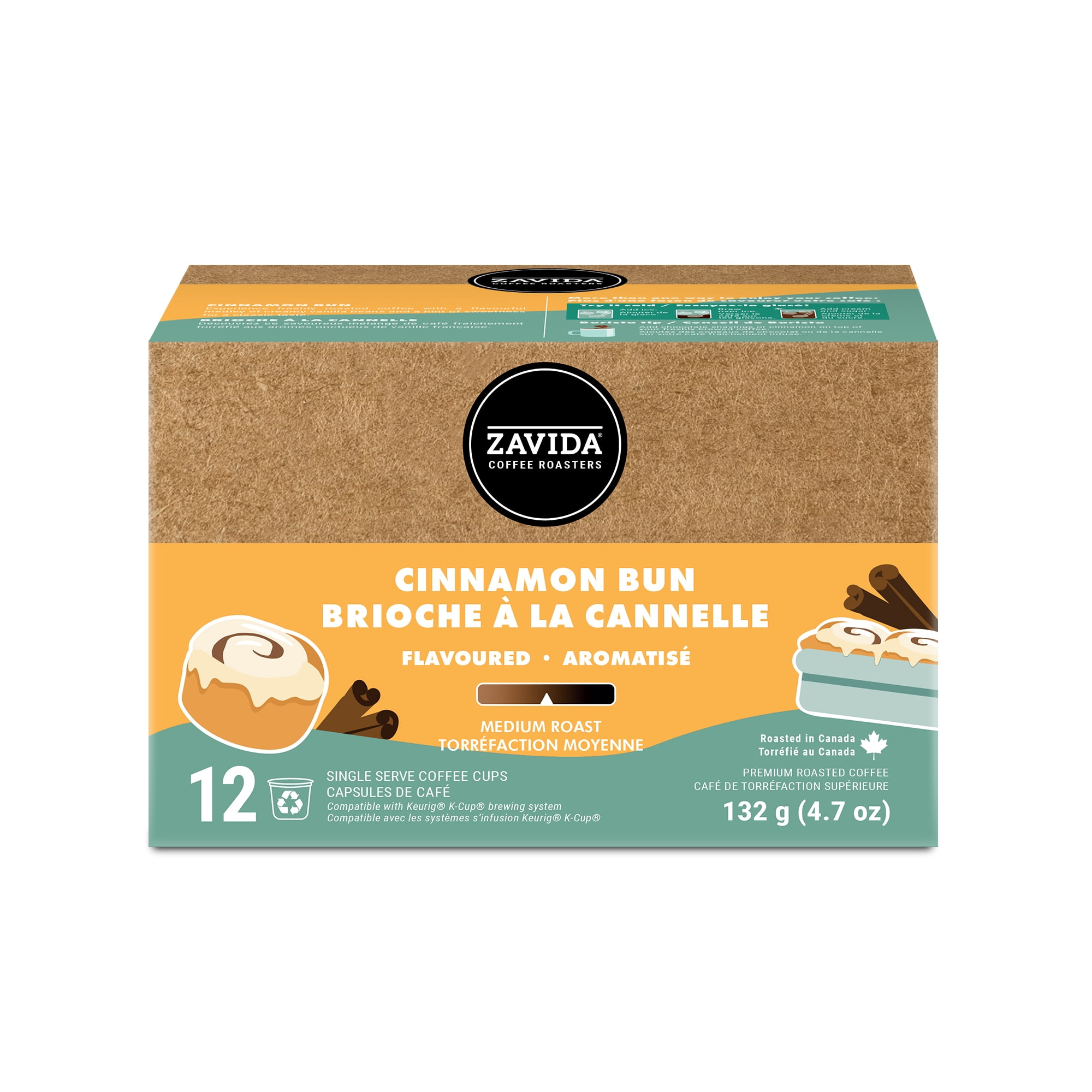 Zavida Capsules de Café à Saveur de Brioche à la Cannelle K Cup Compatible Keurig 12 Capsules
