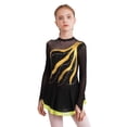 thumbnail image 3 of Sholeno Robe de Patinage Artistique pour Filles, Brillante avec Strass, Manches Longues, Dos Ajouré, Justaucorps de Ballet, Tenue de Danse, Jaune, 10, 3 of 7