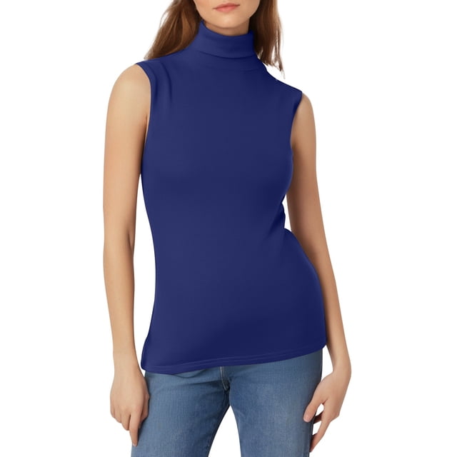 Women's Solid Color Sleeveless Turtleneck Vest - Lightweight Base Layer - Nylon Spandex - S-XXXL