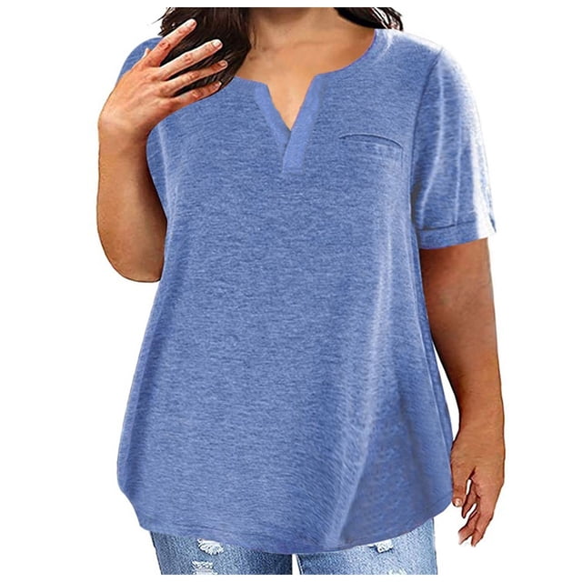 asjyhkr Plus Size Womens Summer Tops Short Sleeve T Shirts Loose Stretch Soft Comfy Tees Solid Basic Blouses