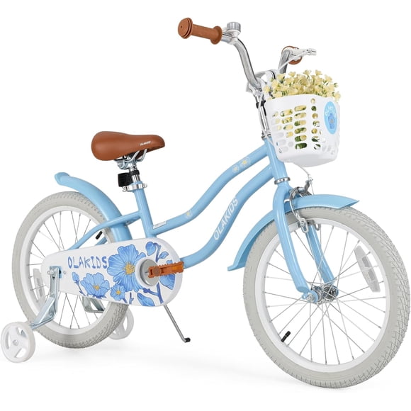 OLAKIDS Vélo Enfant, 12, 14, 16 et 18 Pouces, avec Stabilisateurs Amovibles, Panier, Sonnette, Selle et Guidon Réglables, pour les Filles et les Garçons de 3 à 8 Ans.