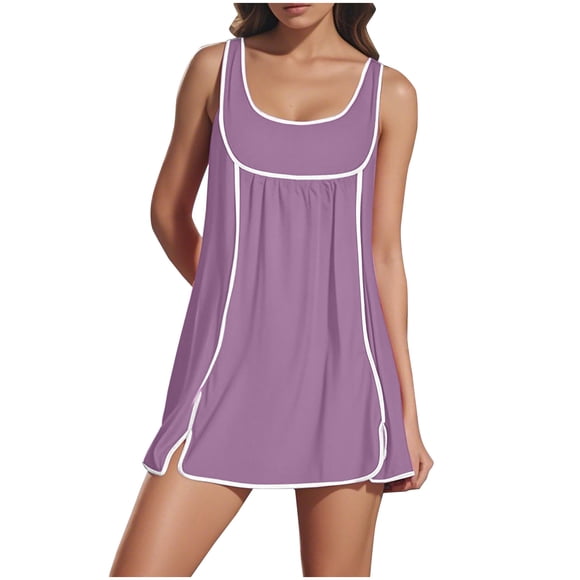 Beach Wedding Guest Dress in Clearance Tennis Dresses for Women Summer Athletic Sleeveless Mini Dress Casual Workout Sports Dress 2025 Trendy Outfit New Purple M