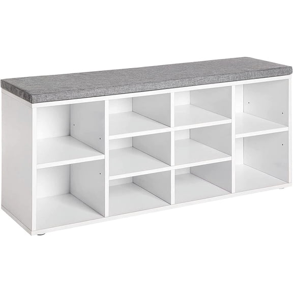 PayLessHere Shoe Bench, 10-Compartment Shoe Organizer, 3-Tier Adjustable Storage Shelf for Entryway, Living Room, Hallway & Bedroom, White